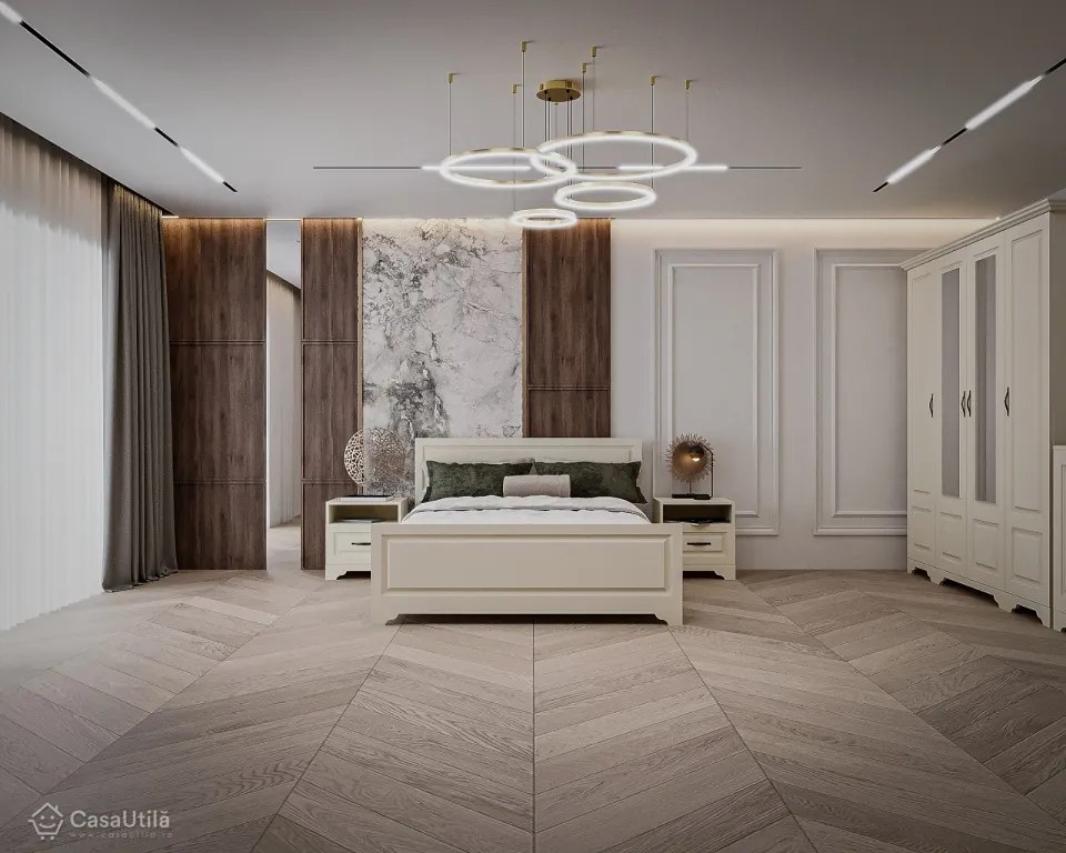 Dormitor MDF Boston, Vanilie Supermat, Dulap 4 Usi