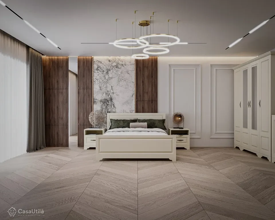 Dormitor MDF Boston, Vanilie Supermat, Dulap 4 Usi | BIANO