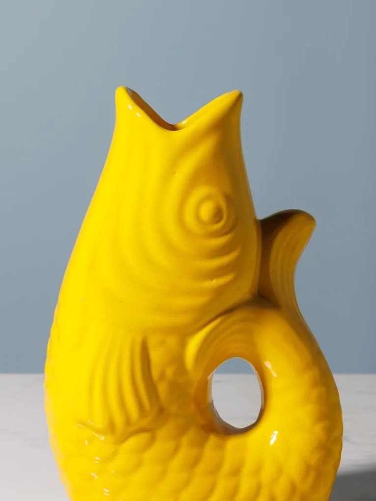 Vaza galbena, din ceramica, forma de peste, H20cm Stone