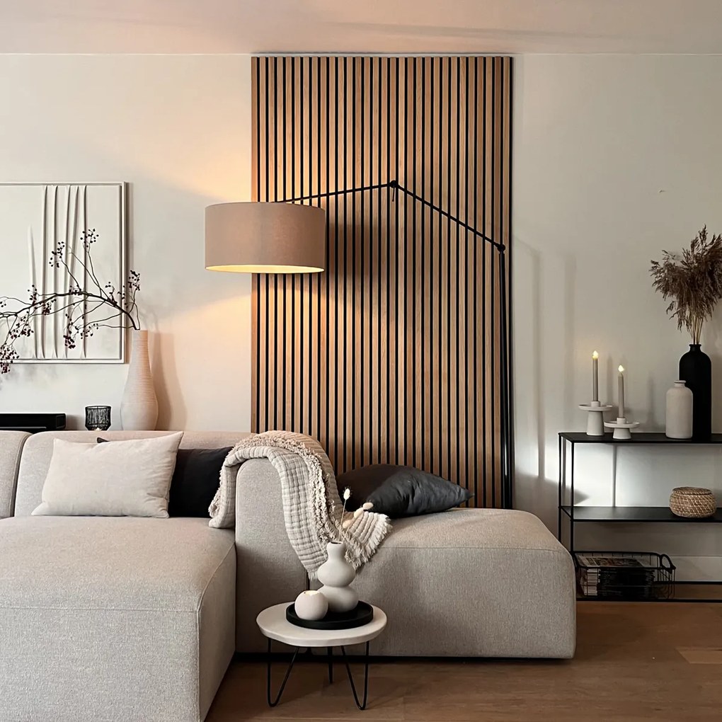 Lampă de podea neagră cu abajur maro deschis 50 cm reglabil - Editor