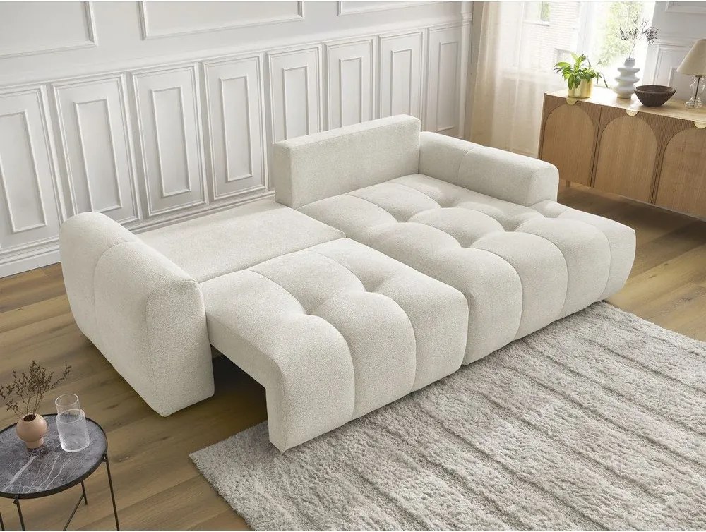 Colțar alb extensibil/cu spațiu de depozitare cu tapițerie din chenille (cu colț pe partea dreaptă/cu șezlong) Roxelane – Bobochic Paris