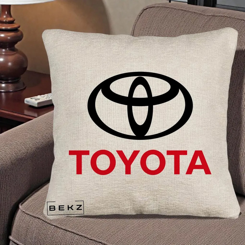 Perna Personalizata cu emblema Toyota, 40x40 cm, Bej Canapea, Husa Detasabila, Perna Inclusa, BEKZ®