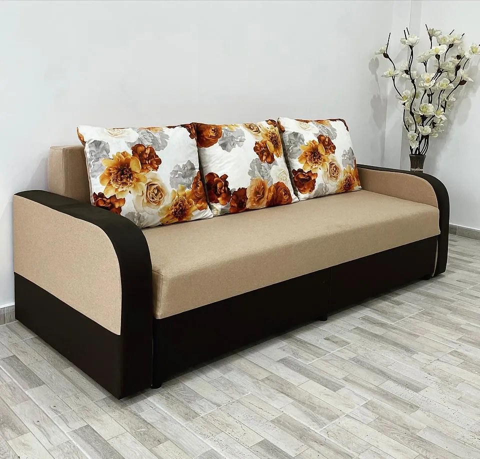 Canapea Andreea 1, culoare crem / maro, 220 x 90 cm