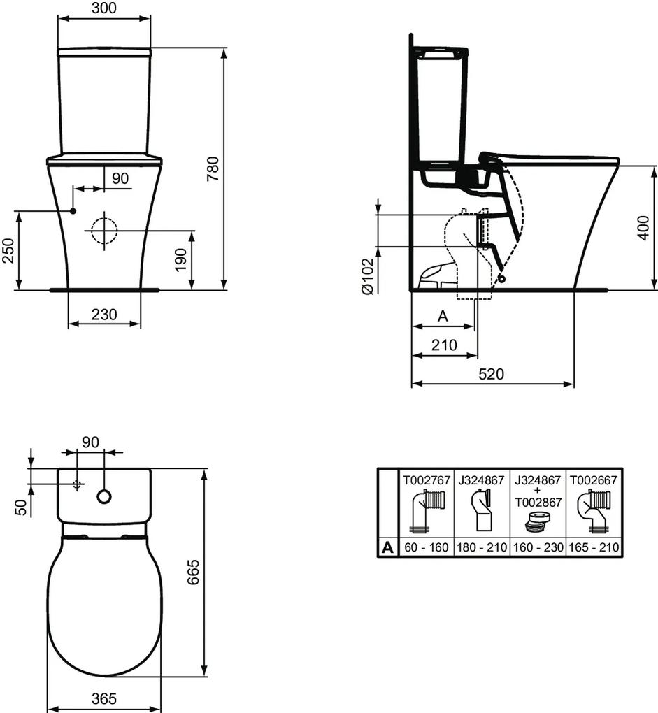 Rezervor vas wc Ideal Standard Connect Air Cube alb lucios cu alimentare laterala
