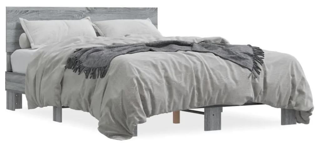 3280205 vidaXL Cadru de pat, gri sonoma, 120x190 cm, lemn prelucrat și metal