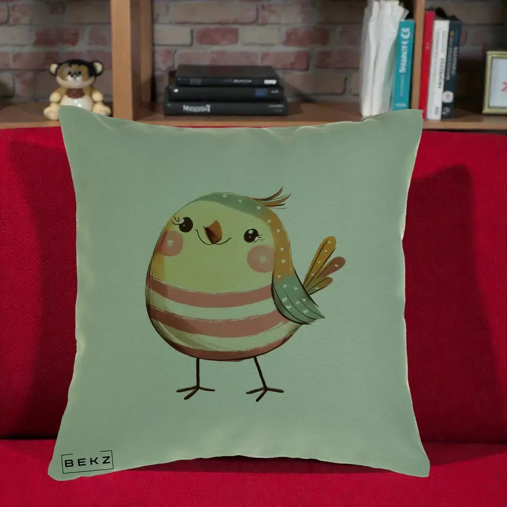 Perna Decorativa Pui Kawaii Pastel Dungat, 40x40 cm, Verde, Husa Detasabila, Perna Inclusa, BEKZ®