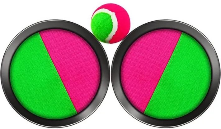 Set Joc Catch the Ball cu 2 Palete cu Velcro si o Minge, Culoare roz/verde