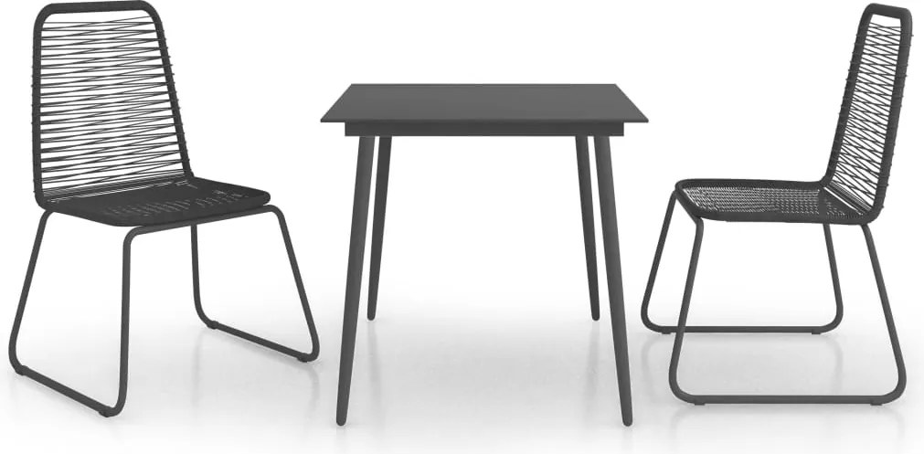 vidaXL Set masă de grădină, 3 piese, negru, ratan PVC