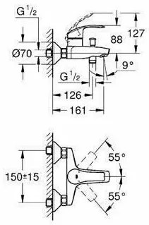 Baterie cada - dus Grohe Eurosmart New crom lucios