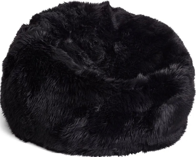 Pouf rotund din 100% blană naturală de oaie din Noua Zeelandă, cu fir lung, D74 × 73 cm, „Black M”