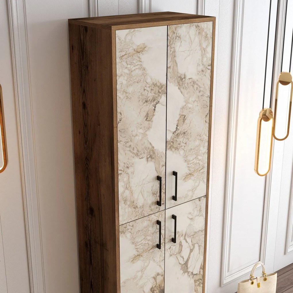 Comodă pentru pantofi Berlin A - Walnut, White Marble