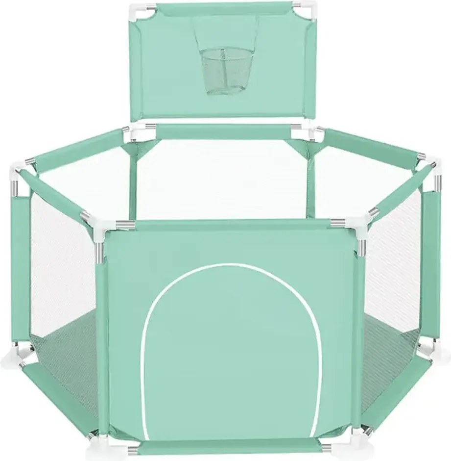 Tarc de joaca pentru copii cu cos de baschet si 50 bile, NBW, interior-exterior, 113x128 cm, Mint