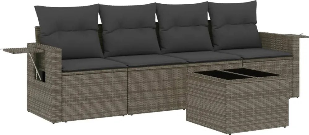 vidaXL Set canapea de grădină cu perne, 5 piese, gri, poliratan
