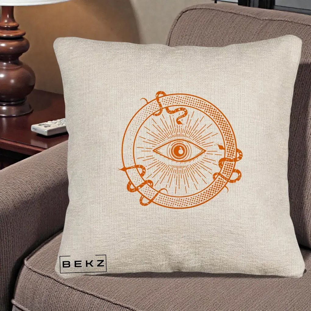 Perna Personalizata Ochiul Providentei Mistic Orange, 40x40 cm, Bej Canapea, Husa Detasabila, Perna Inclusa, BEKZ®