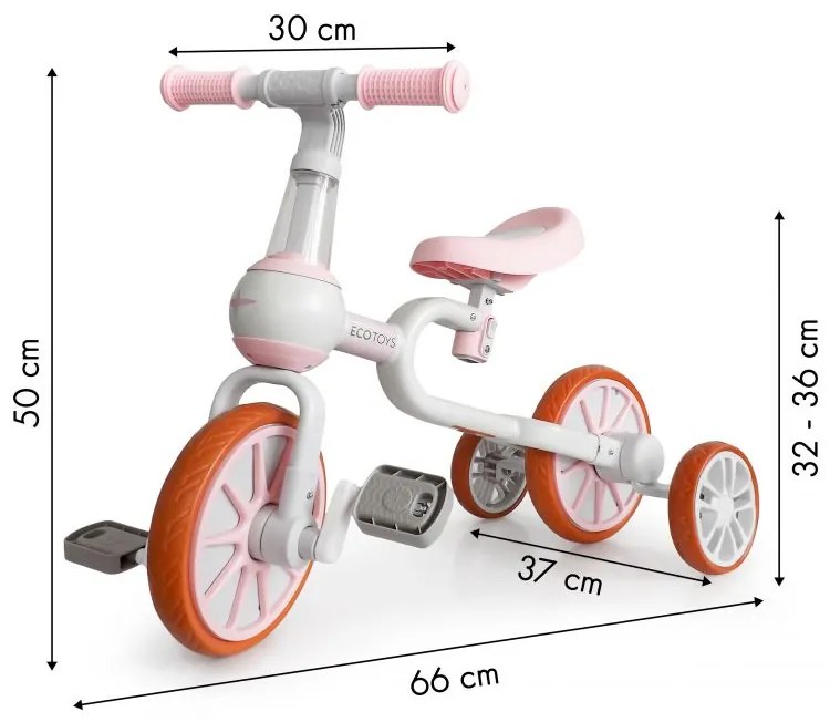 Bicicletă pentru copii roz Ecotoys 4in1