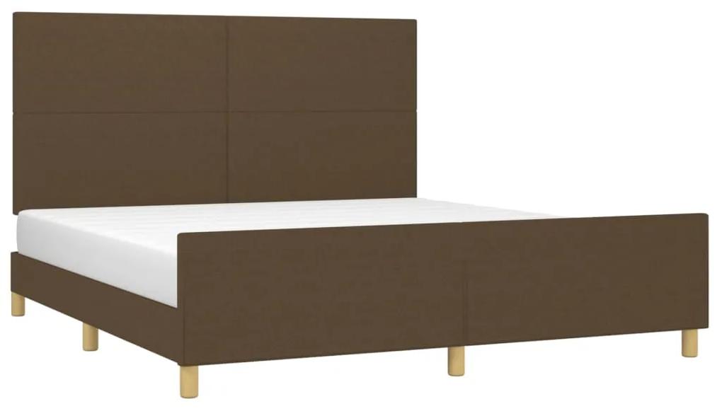 Cadru de pat cu tablie, maro inchis, 160x200 cm, textil Maro inchis, 160 x 200 cm, Design simplu