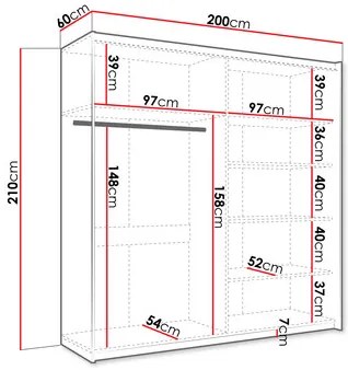 Dulap de haine cu uși culisante Artaman 200 (Alb) (cu oglindă). 1105685