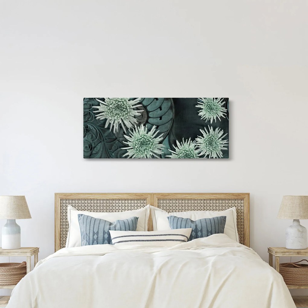 Tablou - Flori verzi (120x50 cm)