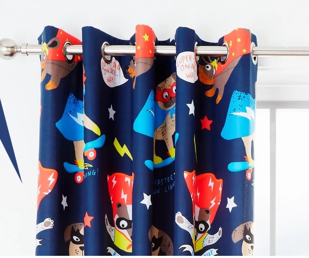 Set 2 draperii pentru camera copiilor Catherine Lansfield Super Dog, 168 x 183 cm, albastru