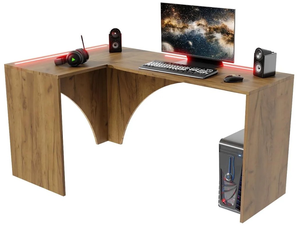 Masă PC de colț LED Uhlominn (craft auriu). 1092074