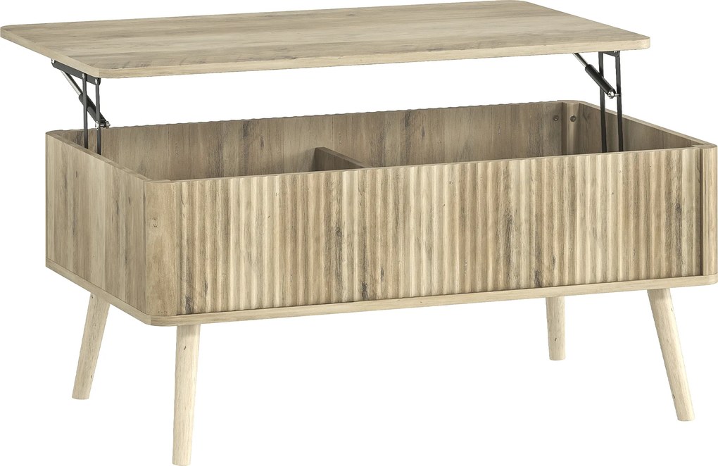 HOMCOM Masă de cafea rabatabilă, masă de salon cu 2 compartimente ascunse și picioare din pin, 91 x 56 x 43 cm, stejar | Aosom Romania
