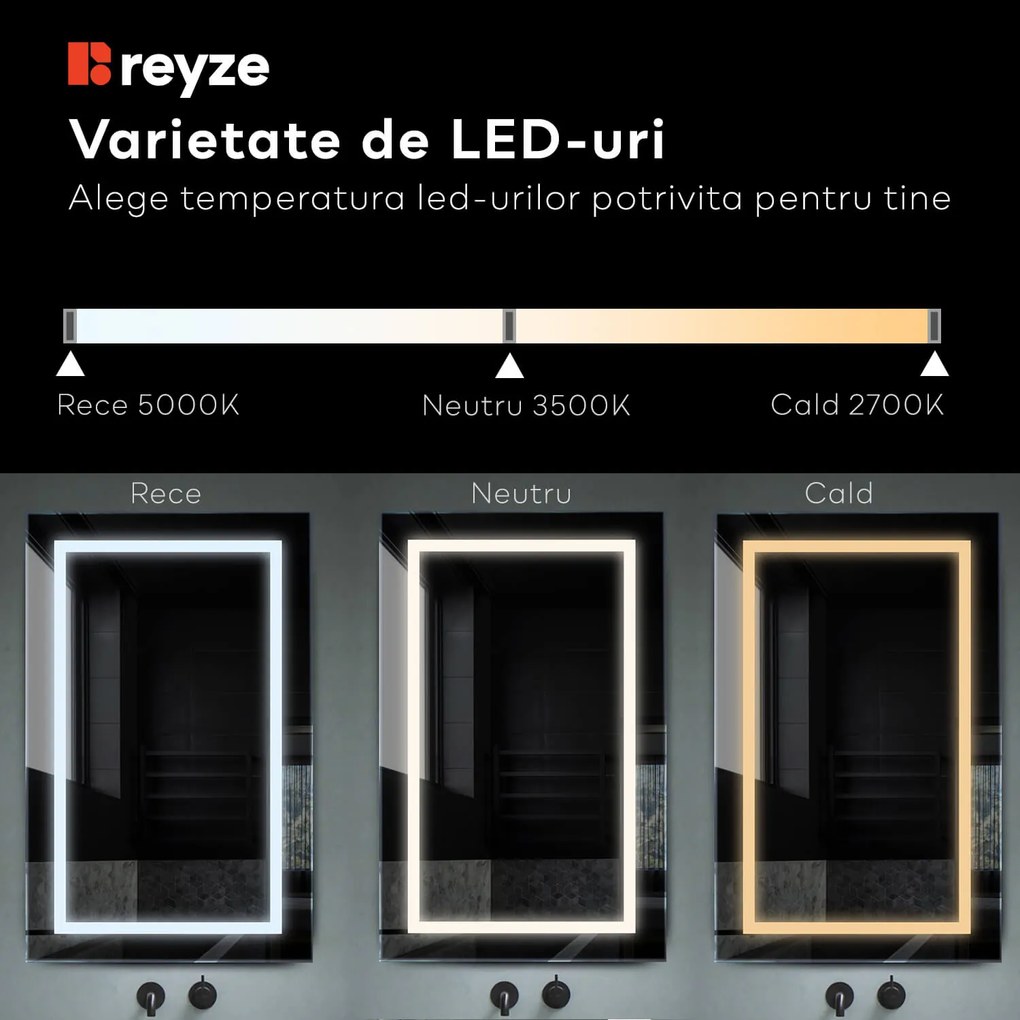 Oglinda LED verticala cu lumina LED neutra Gama Ambient Model 2 fara b