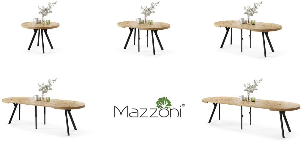 Mazzoni EXPANSO Stejar Artisan/picioare negre - MASĂ MARE ROTUNDĂ Ø110 EXTENSIBILĂ PÂNĂ LA 310 cm CU PICIOARE Y LOFT/INDUSTRIALĂ