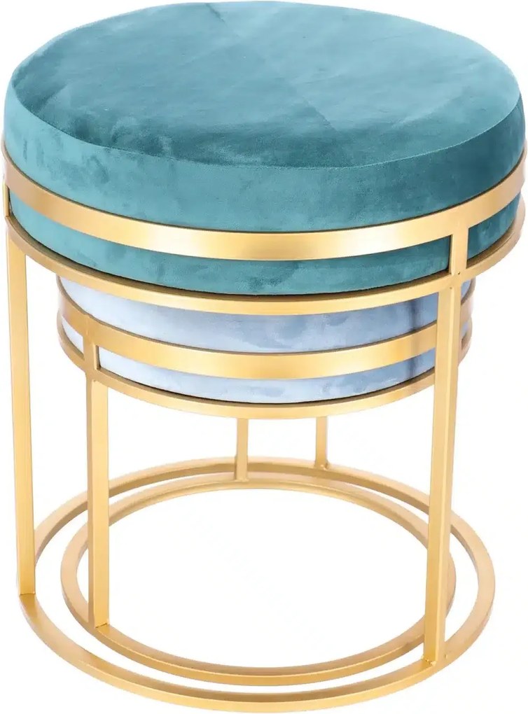 Set taburete Aqua metalice cu sezut din catifea, baza aurie, design modern  2 piese