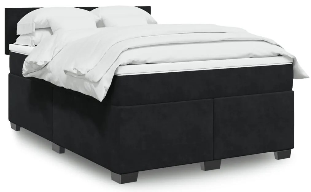 vidaXL Pat box spring cu saltea, negru, 160x200 cm, catifea