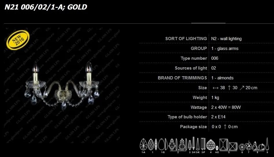 Aplica cristal Bohemia cu 2 brate, N21 006/02/1-A