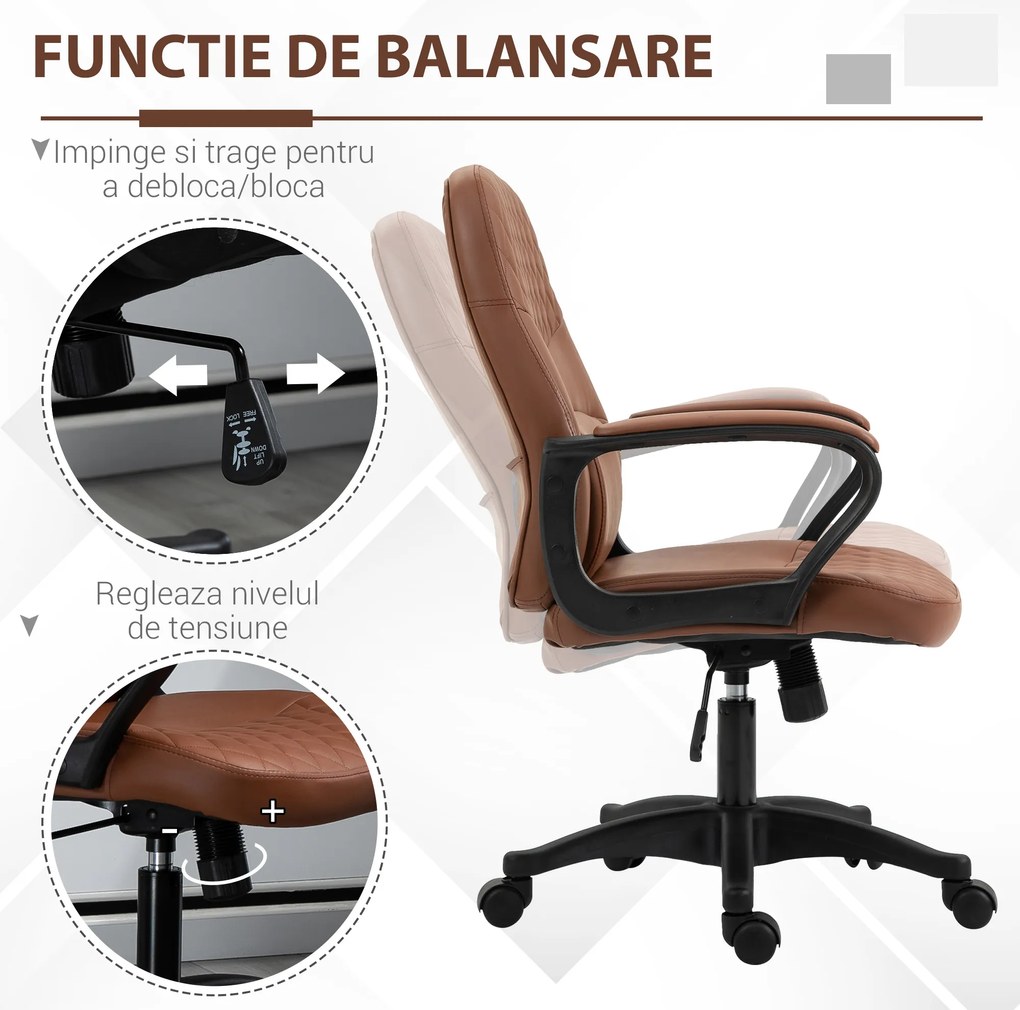 Vinsetto Scaun de birou ergonomic cu 2 Puncte pentru Masaj, Port USB, Piele Ecologică, Maro, 59x63x92-101cm | Aosom Romania