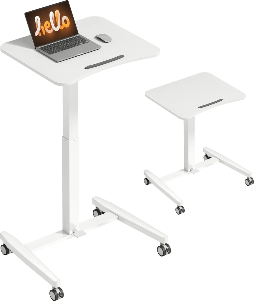 HOMCOM Birou Reglabil pe Înălțime, Blat Inclinabil, Roți și Cadru din Oțel, 60,5 x 52 x 75-114 cm, Alb | Aosom Romania