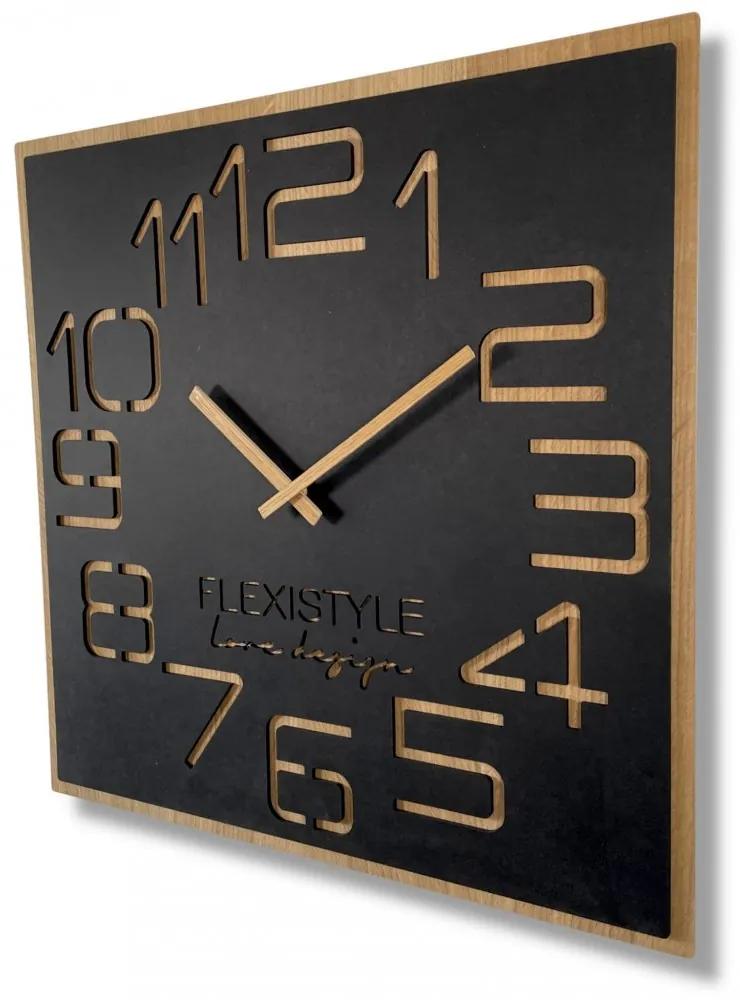 Ceas de perete de design într-o combinație luxoasă de lemn și culoare neagră 60 cm