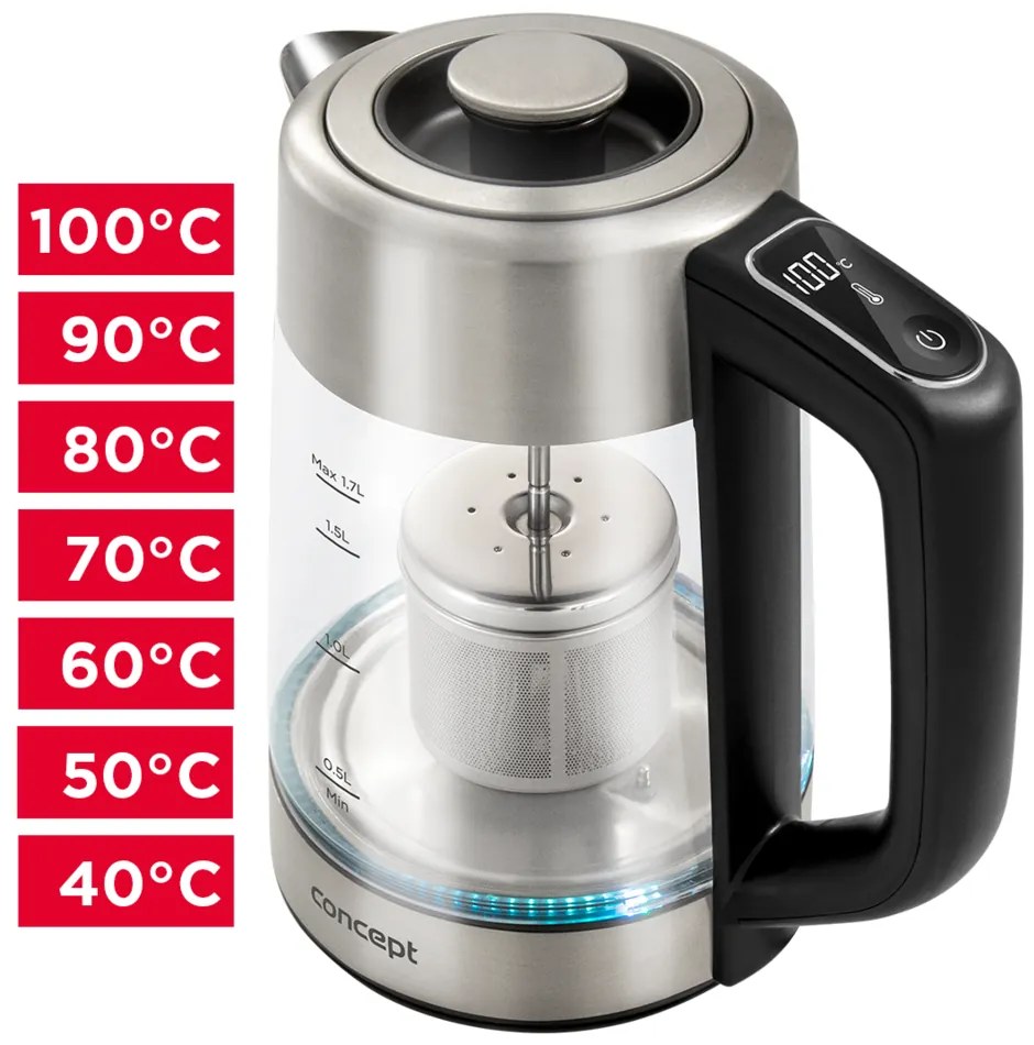 Fierbător Concept RK4190 cu control al temperaturii 1,7 l