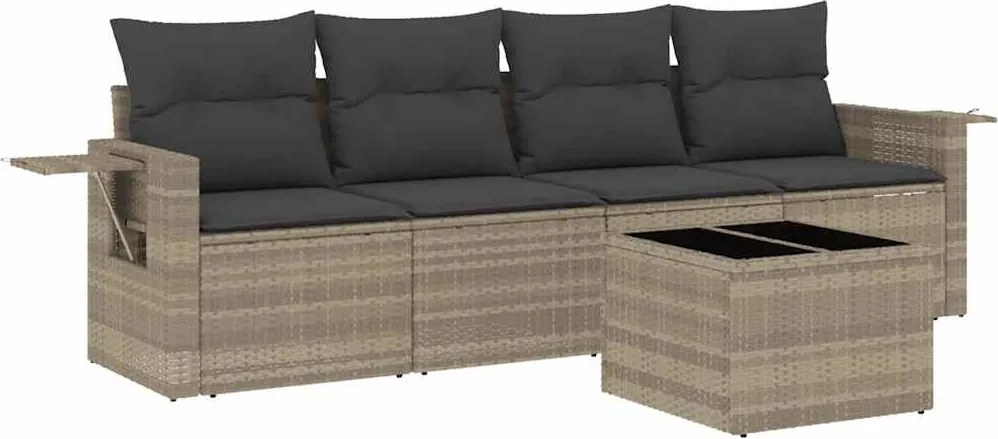 vidaXL Set canapele de grădină cu perne, 5 piese gri deschis poliratan