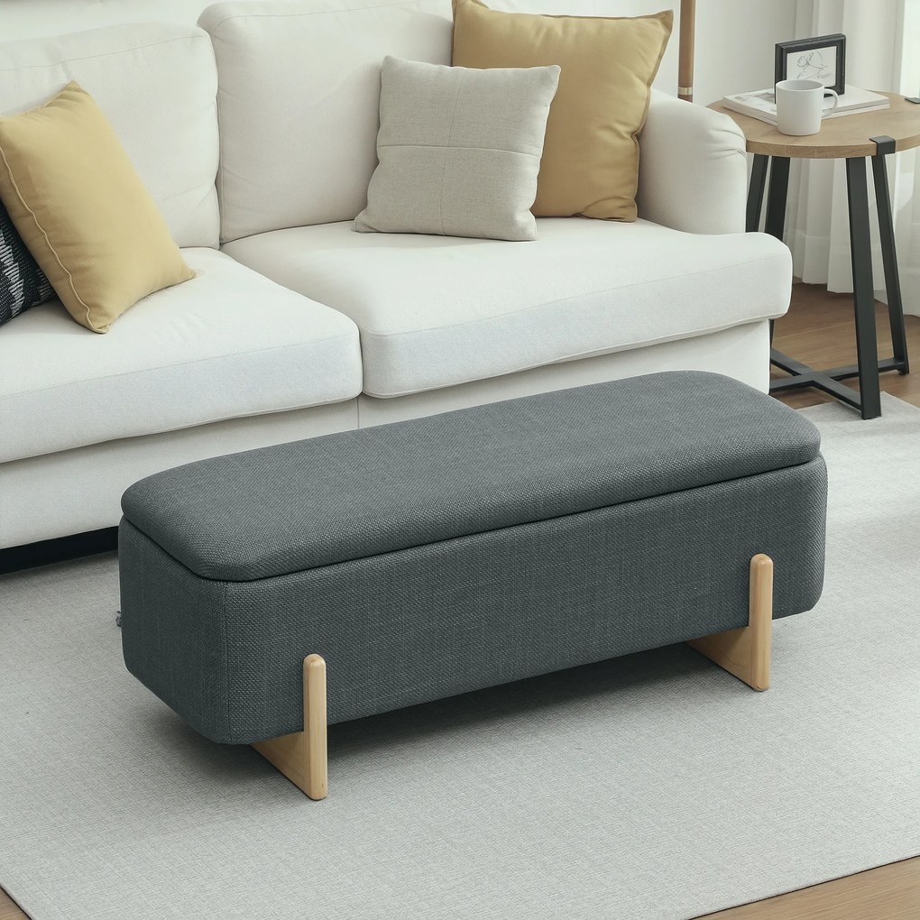 HOMCOM Bancă de depozitare, căptușită cu spumă, aspect de in, 111 x 44 x 44,5 cm, gri închis | Aosom Romania
