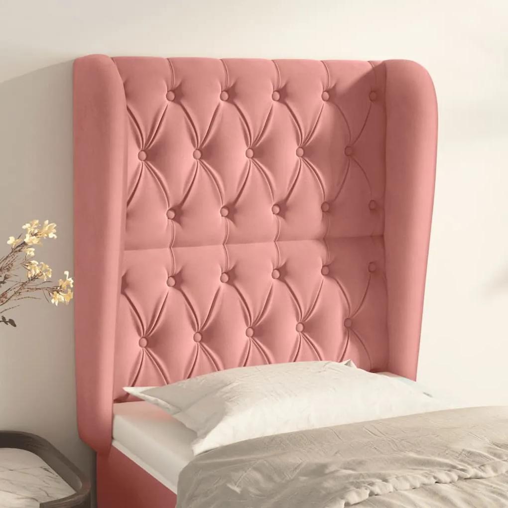 3118327 vidaXL Tăblie de pat cu aripioare, roz, 83x23x118/128 cm, catifea