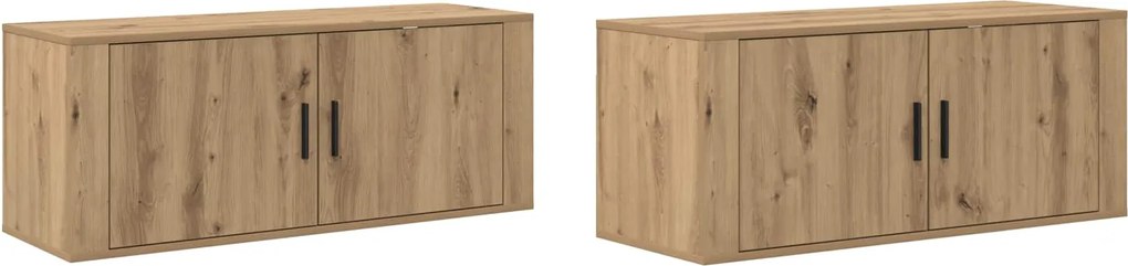 vidaXL Set Dulap TV montat pe perete Pe perete 2 pcs Stejar Artizanal
