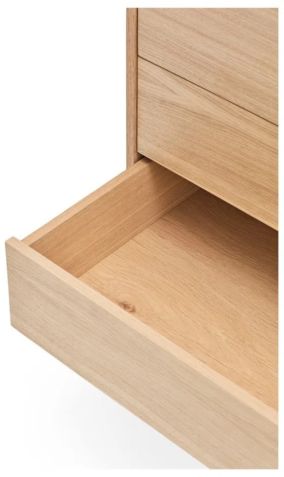 Comodă cu aspect de lemn de stejar Teulat Yoko, alb-crem