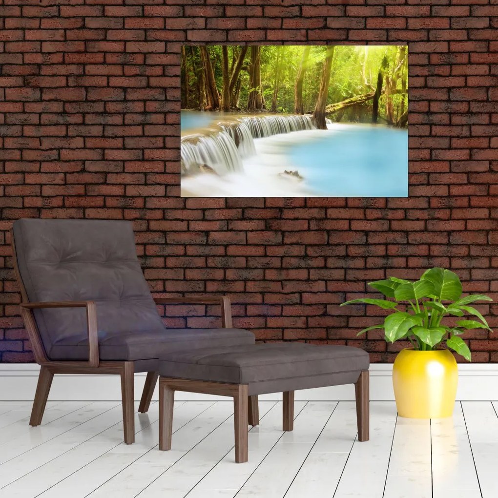 Tablou cu cascada Huai Mae Kamin în pădure (90x60 cm)