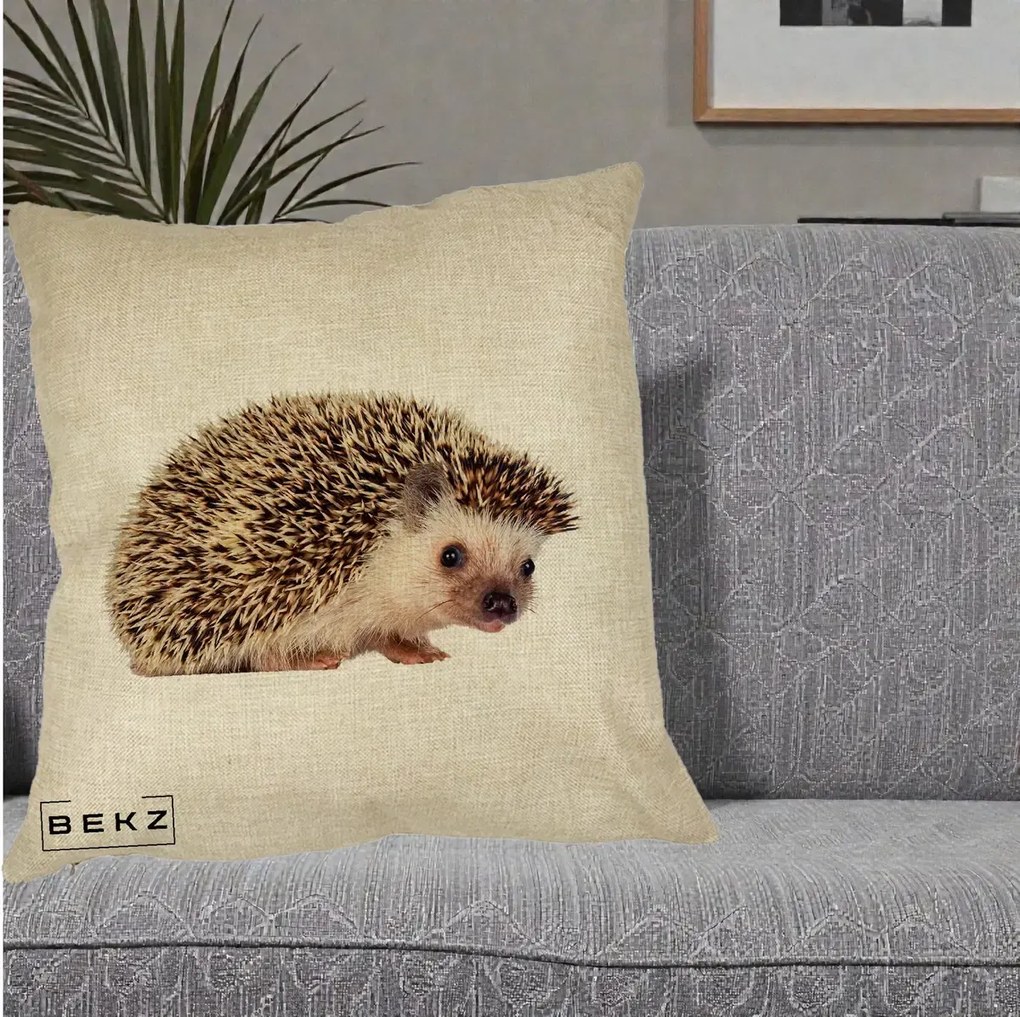 Perna Decorativa Arici Fotorealist, 40x40 cm, Crem, Husa Detasabila, Perna Inclusa, BEKZ®