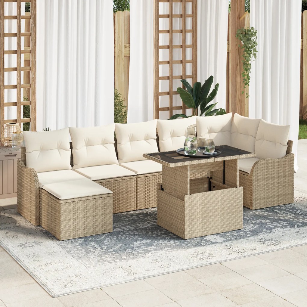 vidaXL Set de canapele pentru grădină cu pernă 8 pcs Bej Rattan poli