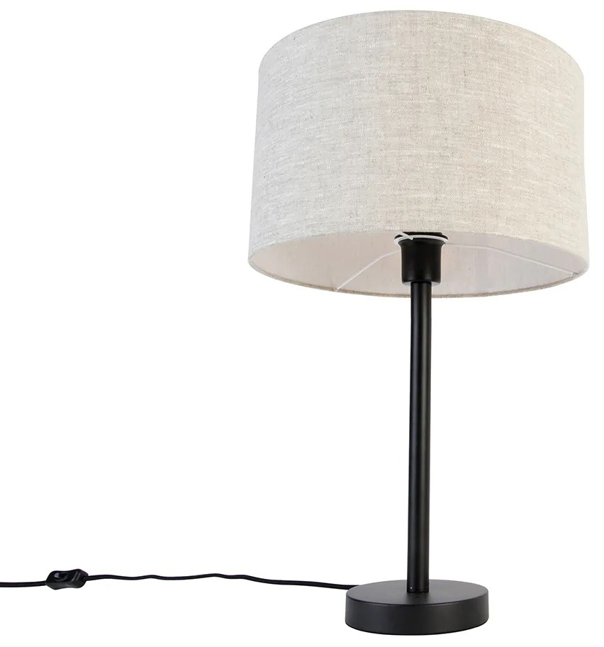 Lampă de masă modernă neagră cu abajur din in gri deschis 35 cm - Simplo