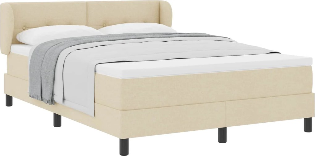 vidaXL Pat cu arcuri cu saltea cu headboard Crem 140 x 190 cm țesătură
