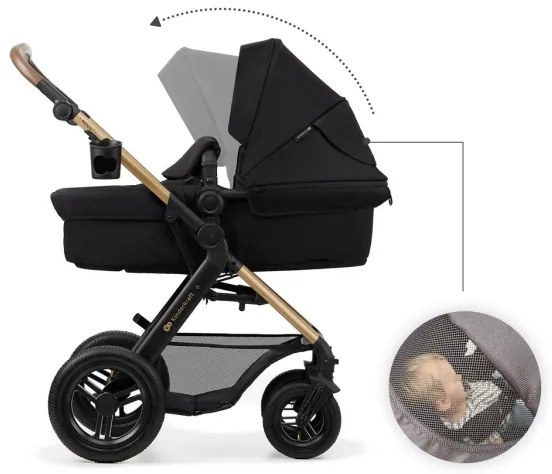 Cărucior de copii combinat 3 în 1 KINDERKRAFT MOOV 2 AIR Pure black + scaun auto MINK PRO