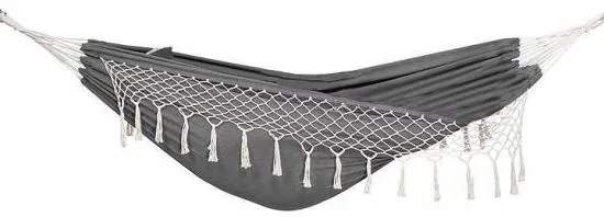 Hamac dublu, cu franjuri, gri, max 200 kg, 200x150 cm, Springos