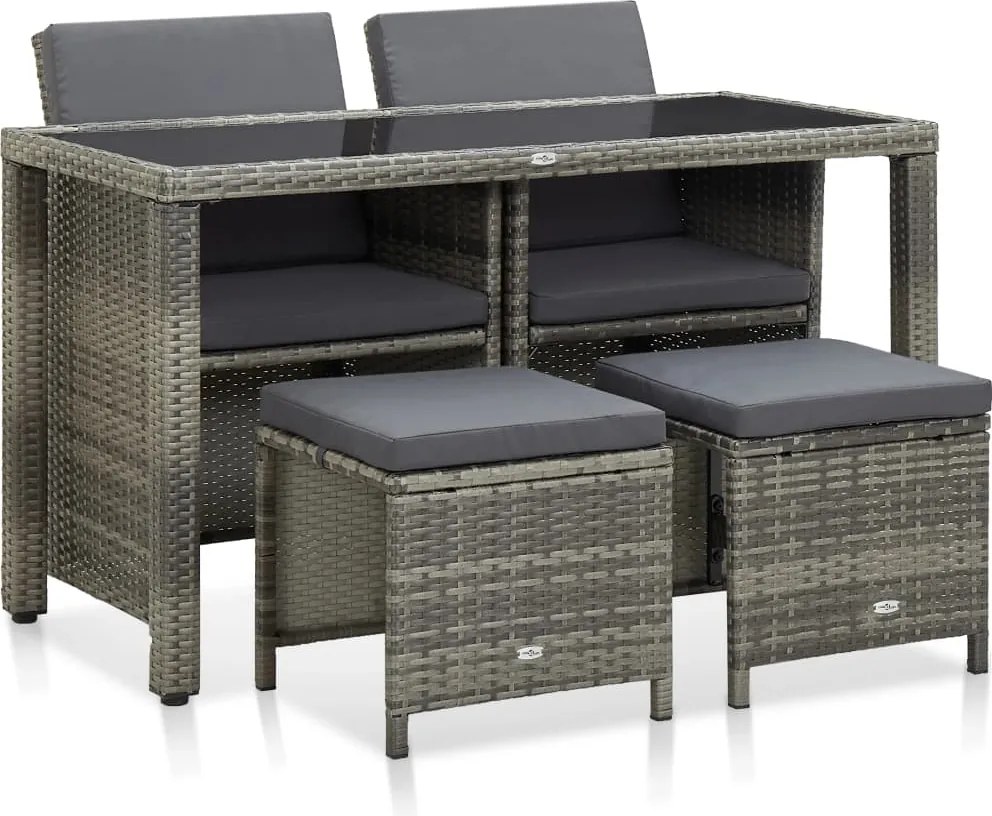 vidaXL Set mobilier de exterior cu perne, 5 piese, gri, poliratan