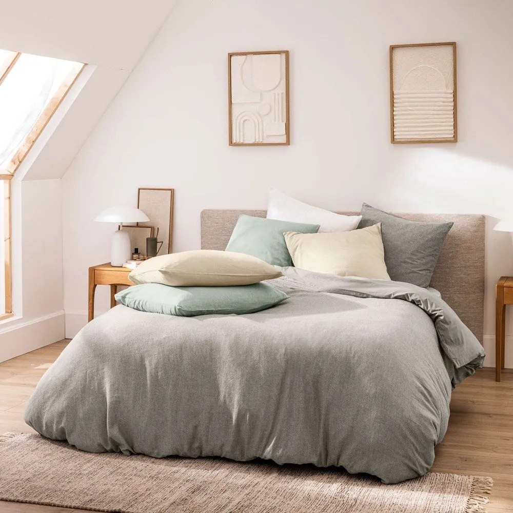 Lenjerie de pat gri din bumbac pentru pat dublu/extinsă cu 3 piese 240x220 cm Meline – douceur d'intérieur