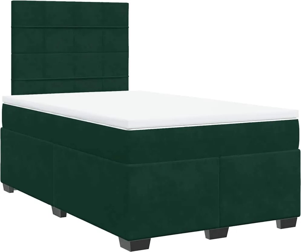 vidaXL Pat box spring cu saltea, verde închis, 120x190 cm, catifea