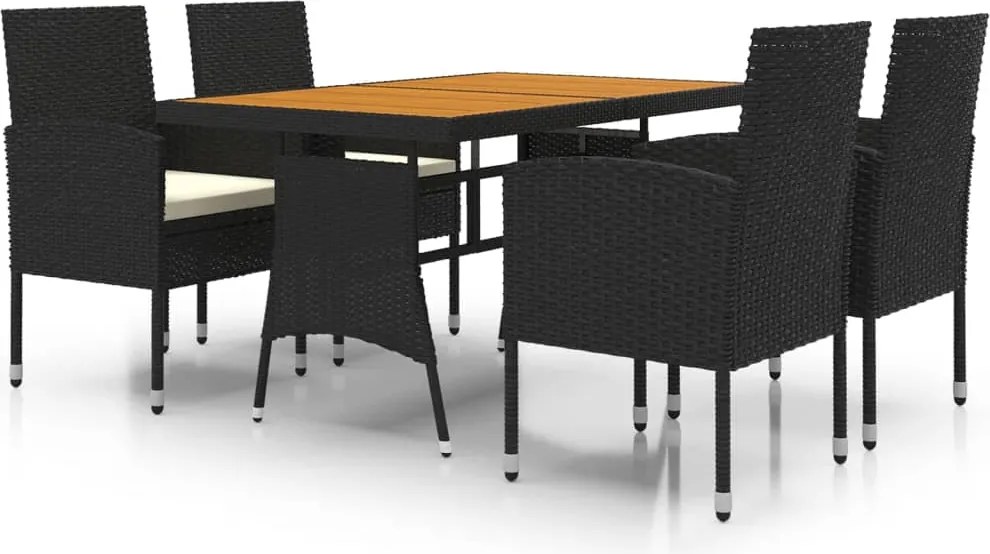 vidaXL Set mobilier de exterior, 5 piese, negru, poliratan